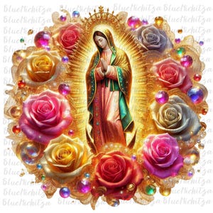 Our Lady of Guadalupe PNG download virgen de Guadalupe sublimation design Floral Virgin of Mexico digital download