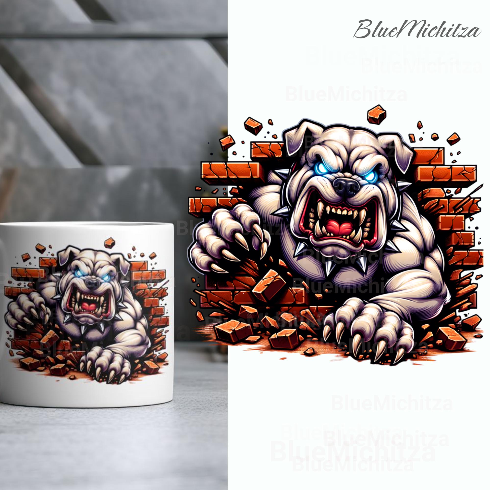 Breakthrough Angry Bulldog PNG, 3D Effect Hole Hole in a Wall for Sublimation, DTG Dog Clipart, for Mugs, Sublimation Wrap, Digital Download