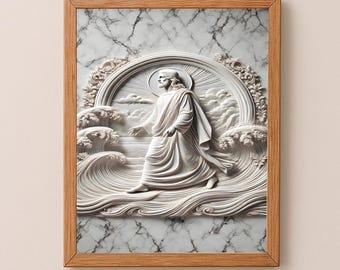 Jesus walks on water, Christian Art, Digital Jesus Portrait, Bible Wall Art, Christian Print
