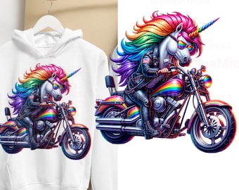 Unicorn Biker, PNG for Sublimation, DTG, for T-Shirts, Mugs, for transfer,  Motorcycle, Rainbow, Bike Ride, Jacket Unicorn, Cool Unicorn DTF