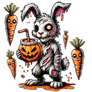 Halloween Coffee Png, Horror Character, Creepy Zombie Rabbit, Spooky Carrots Art, Horror Pumpkin Png, Mug png, T-shirt Sublimation Design