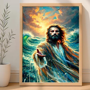 Jesus Saves, Jesus Walking on Water, Religious Scene, Follow Jesus, No fear With Jesus, Picture of Jesus, Christian Home Decor