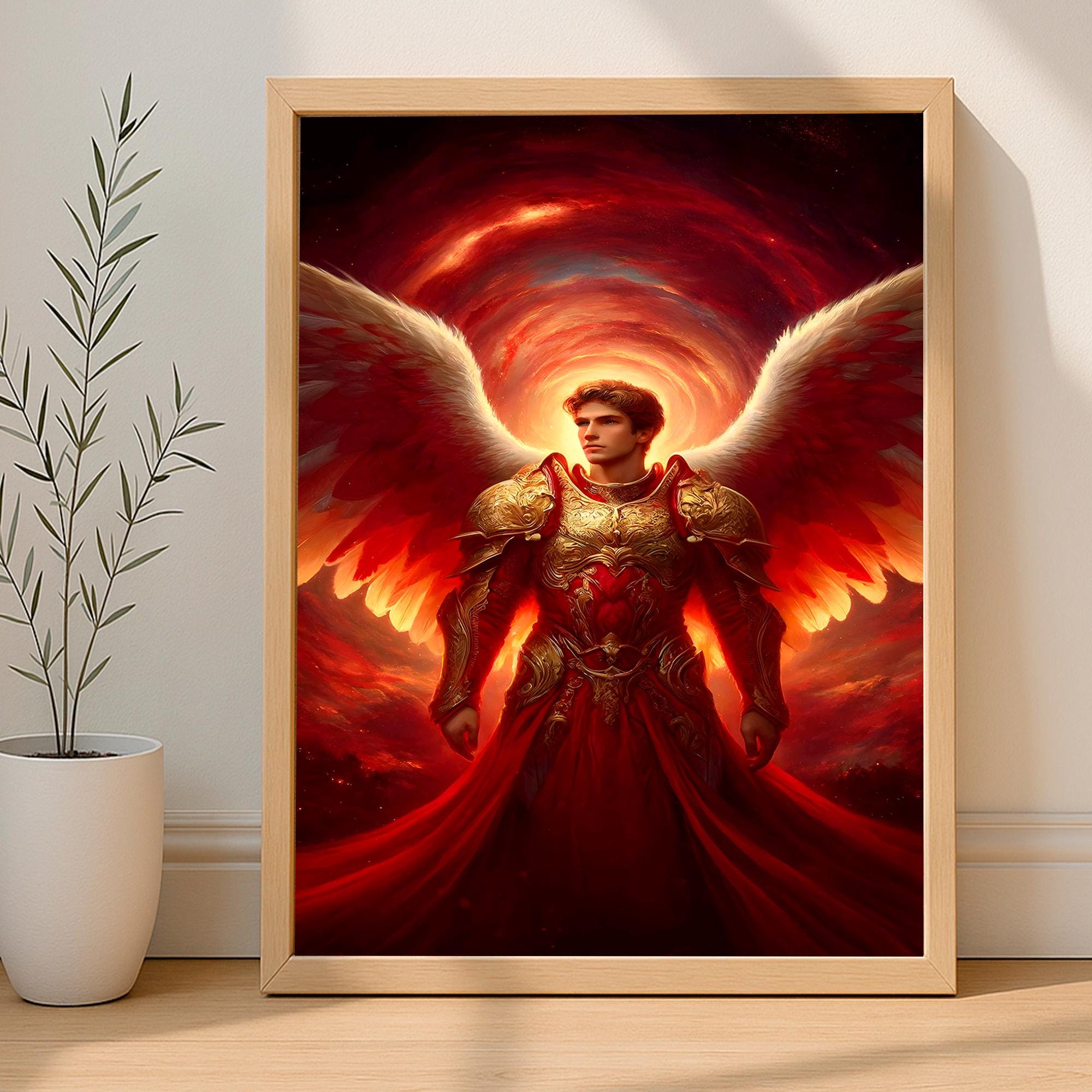 大天使ウリエルのアート：霊的悟りのための神聖な壁飾り、天の天使の