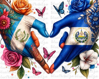l Salvador Guatemala png, Guatemalan Salvadoran together png, Guatemala flag png, El Salvador flag png, immigrants flag hands Latin heritage