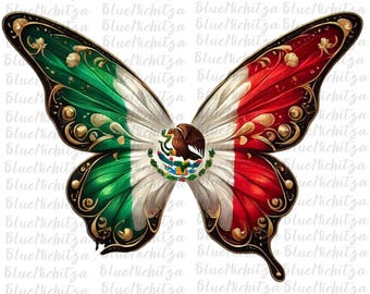 Glitter Mexico Butterfly Png Sublimation Design, Patriotic Png, Mexican Flag Png Flowers Png T-Shirt Design Instant Digital Download Png DTF
