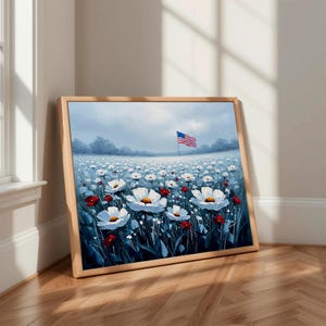 Vintage Cold Colors American Flag Printable Wall Art, Patriotic Independence Day Decor, Americana 4th Of July Painting, 4th of July Print