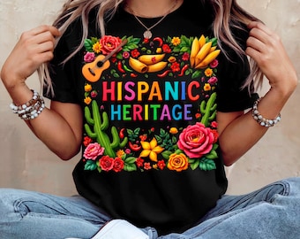 Camiseta do Mês da Herança Hispano-Americana Boho PNG Mês da Herança Mexicana PNG Orgulho hispânico PNG Caribenho Espanhol Latino PNG Sublimação PNG