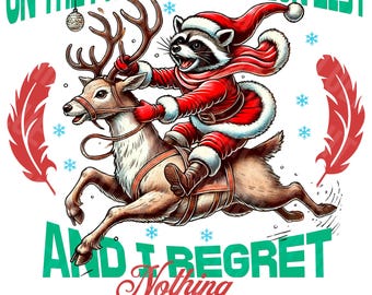 Funny Christmas Raccoon PNG, Retro Holiday Animal (Digital Download)