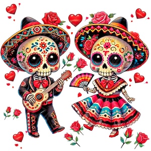 Squelette mexicain couple Saint Valentin, Dia de San Valentin png, crânes mariachis mexicains PNG, Saint Valentin mexicain PNG, couple effrayant mignon png