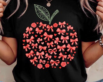 Apple Bow Png Coquette Teacher Apple Png Teacher Png Coquette Bow Png Teacher Shirt Design Gift for Teacher Png Back to School Png trendy