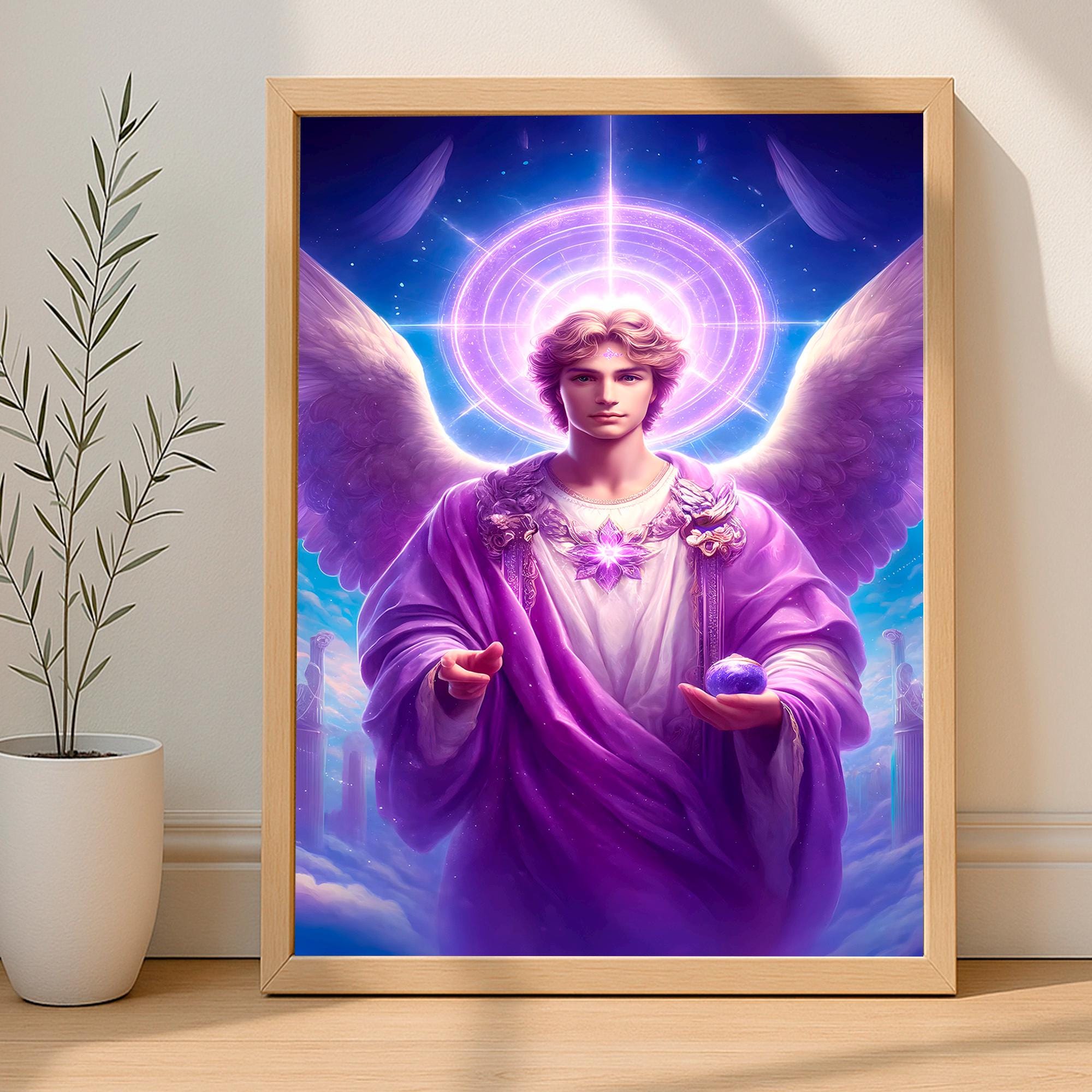 Archangel Metatron Wall Art, Celestial Angel With Sacred Geometry