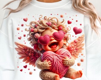 Valentijns Cupido haaknaald garen textuur breiwerk PNG Cupido PNG: Valentijnsdag sublimatie ontwerp (digitale download)