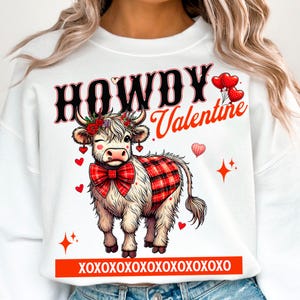 Howdy Valentine png XOXO Valentijnsdag, Valentijn Highland Cow png, westerse Valentijnsdag png, Valentijnsshirt png, Valentijnssublimatie