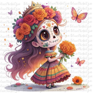 Trendy Dia de los muertos-PNG Catrina PNG Floral Skull Cute Kawaii Day of the Dead Girl suikerschedel, fiesta mexicana, png calavera, png