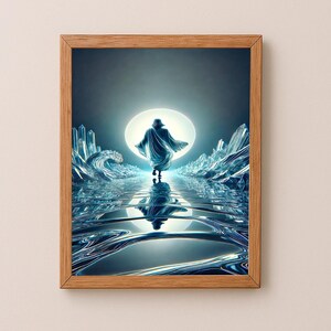 Jesus walking on water print, Modern Christian Art, Digital Jesus Portrait, Bible Verse Wall Art