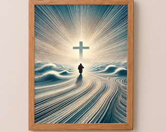 Impresión de Jesús caminando sobre el agua, Imagen de Jesús, Arte Cristiano, Arte de pared con versículo bíblico SOLO DESCARGA DIGITAL