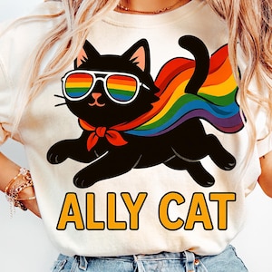 Pride Ally Cat png Retro Regenbogenfarben Katzen-Verbündeter png Katzen-Stolz-Shirt Lustiges Pride-Shirt Design LGBTQ PNG lbtq Geschenke Liebe ist Liebe LGBTQ +