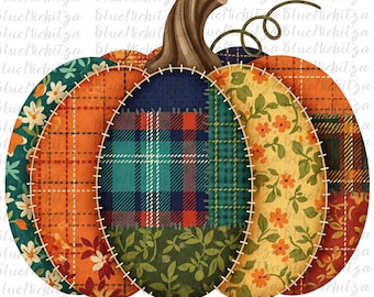 Trendy Preppy Fall Pumpkin Patchwork realistic 3d design png Floral Patchwork png Fall Pumpkin png Autumn png Fall Girly Fall Sublimation