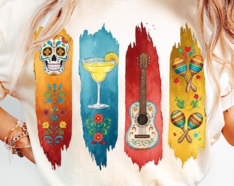 Cinco De Mayo Clipart Shirt Sublimation Dtf Design, Digital Download, Trendy PNG, Sugar Skull PNG, Brushstrokes Design, Mexican Guitar PNG