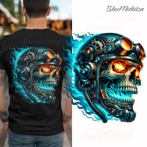 Arte futuristica del teschio del robot, PNG del teschio cibernetico ad alta risoluzione, illustrazioni del teschio steampunk per progetti fai da te, magliette, tatuaggi, dtf, dtg