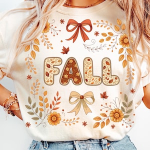 Fall Retro Preppy Boho Floral Fall Autumn Lettering PNG Coquette Fall PNG Floral Font Grandmillennial Pumpkin Season Font Doodle Letters