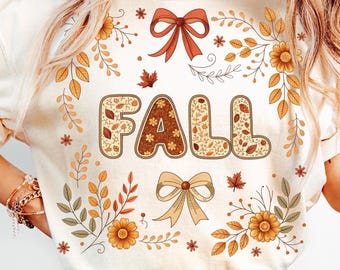 Fall Retro Preppy Boho Floral Fall Autumn Lettering PNG Coquette Fall PNG Floral Font Grandmillennial Pumpkin Season Font Doodle Letters