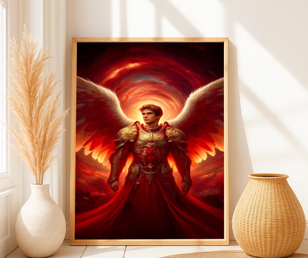 大天使ウリエルのアート：霊的悟りのための神聖な壁飾り、天の天使の