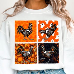 Trendy Spooky Halloween Skeleton Chickens Png Ghost Pumpkin Halloween Chicken png Retro Halloween Fall Halloween Pumpkin Funny Floral Fall