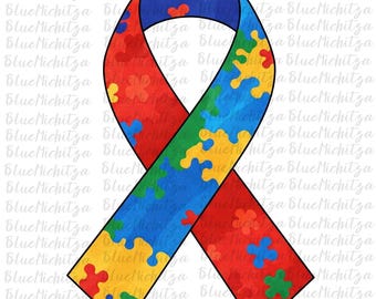 Design per sublimazione in formato PNG con nastro simbolo dell'autismo, design per la consapevolezza dell'autismo, nastro simbolo della consapevolezza, autismo, design per sublimazione da scaricare.