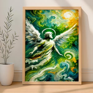 Archangel Raphael Healing Angel Art – Guardian of Travelers and Healer, Spiritual Wall Art Print for Home Decor