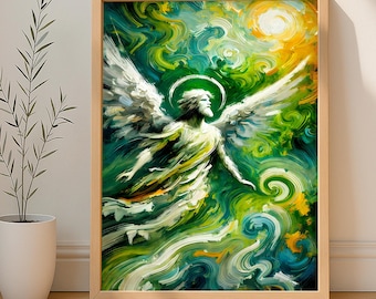 Aartsengel Raphael Healing Angel Art – Guardian of Travelers and Healer, spirituele muurkunstprint voor woondecoratie