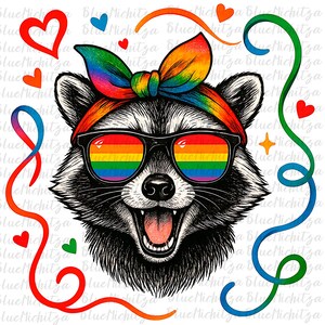 Bunt Kokette Waschbär Stolz LGBT Png Lustiger Stolz Monat Png Süß Queer Tier Design LGBT Unterstützung Sublimation Png Niedlicher Regenbogen Bogen LGBTQ +