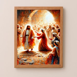 woman touches jesus Printable Art Christian Clipart Gospel Miracle Church Art jesus heals the sick Jesus heals a woman DIGITAL DOWNLOAD ONLY