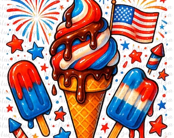 2 PNG bundle 4th of July ice creams png sublimation design download, 4th of July png, Independence Day png, USA flag ice creams png