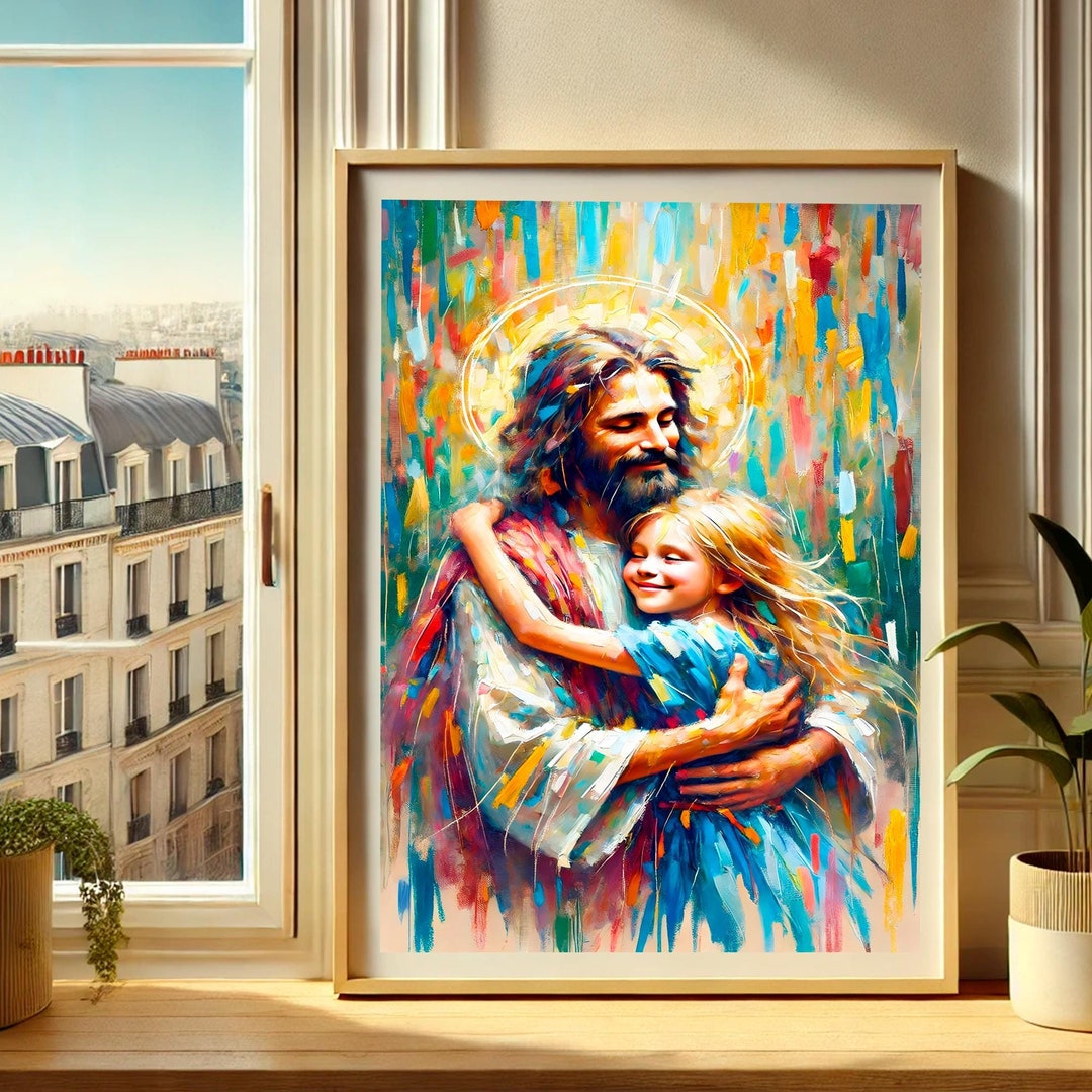 Jesus With Girl, Joy Jesus Girl, Jesus Hugging Girl, Jesus Painting