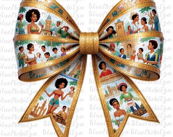 Juneteenth-strik, Zwarte Geschiedenis Maand PNG, Coquette gouden strik, sublimatieontwerp, Juneteenth Afro-Amerikaans, digitale PNG voor Zwarte Geschiedenis