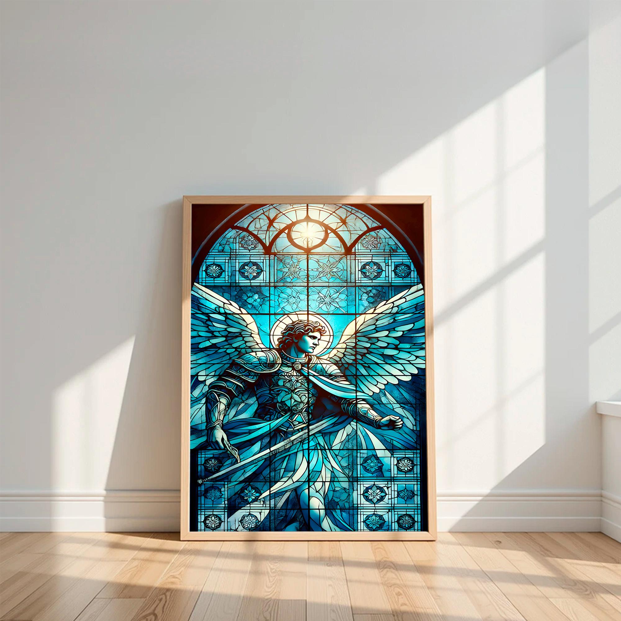 Archangel Michael Wall Artm Stained Glass, Spiritual Decor for