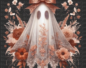 Realistic Spooky Bow Lace Ghost Png Halloween Boo Lace Bow Png Halloween Shirt png Halloween Ghost png Boo Ghost Shirt Png Cute Ghost png