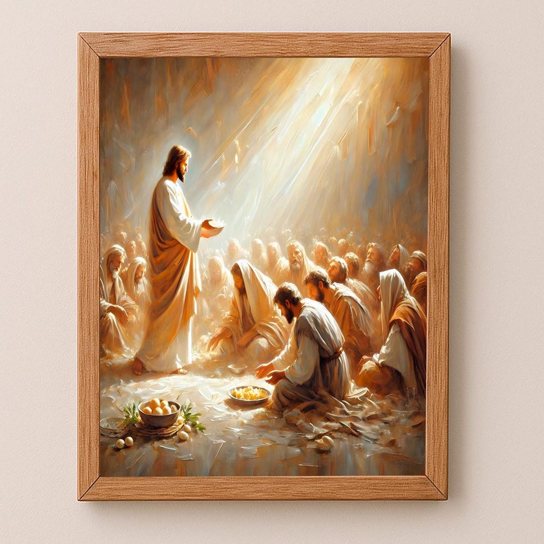 Jesus Feeds 5000 Bible Sketch Bible Art God Provides Wall Art 5 Bread ...
