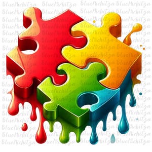 Autism puzzle piece png sublimation design download, Autism awareness png, Autism puzzle png, sublimate designs download dripping png