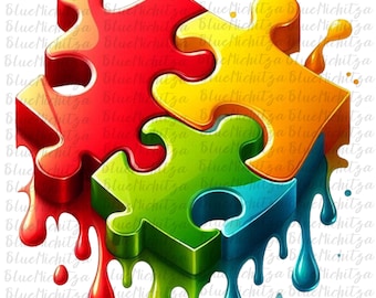 Autism puzzle piece png sublimation design download, Autism awareness png, Autism puzzle png, sublimate designs download dripping png