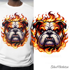 Wütende Bulldogge PNG, flammende Bulldogge PNG für Sublimation, hochauflösender feuriger Eckzahn, für DTG dtf, Ideal für T-Shirts, Tassen, Cricut Crafts