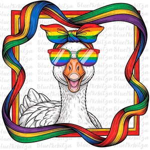 Kokette Gans Stolz LGBT Png, netter Regenbogen-Bogen LGBTQ +, lustiger Stolz-Monat-Png, nettes Queer Tierdesign, LGBT-Unterstützer-Sublimation Png