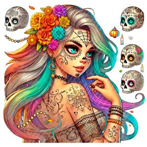 La Catrina Girl png, Mexico Halloween-sublimatie, Cute la Catrina png, mooie catrina png, dia de los muertos png, girly catrina png