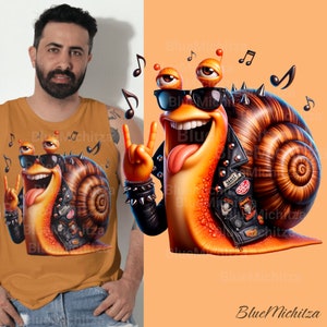 Rockin' Snail PNG voor sublimate, T-shirts, muziekthema, DTF, DTG-punkrock, slakgitarist, cool dier, slak met heavy metal, gitarist