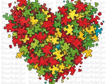 Autism puzzle heart shaped png sublimation design download Autism awareness png western Autism heart png Autism love png sublimation designs
