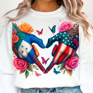 Banderas de Honduras, Estados Unidos, manos en forma de corazón, patriótico hondureño-americano, PNG, Honduras, patriótico hondureño, raíces hondureñas, PNG, independencia, migrantes hondureños.