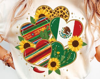 Glitter Western Mexico Hearts Sunflowers Png Sublimamtion Design Mexico Flag Heart Png Leopard Heart Png Mexico Sunflower Png tshirt design
