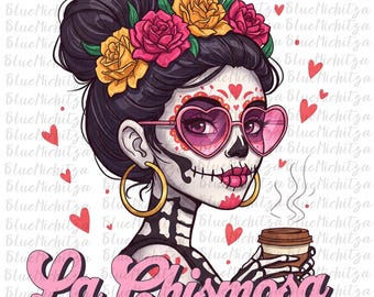 La Chismosa PNG, Grappig Mexicaans Chisme Sublimatieontwerp, Spaanse Latina Skelet Chola Catrina Schedel T-shirt Mok Tas PNG Cinco de mayo png