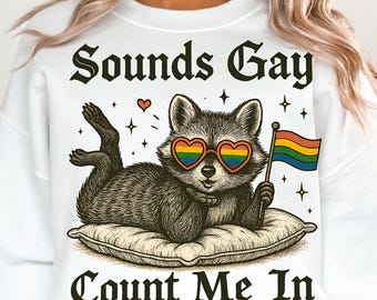 Sounds Gay Count Me In Raccoon T-shirt png Retro Comfort LGBTQ Shirt png Gay Rights Sweatshirt png LGBTQ+ Community Gift Pride Month png